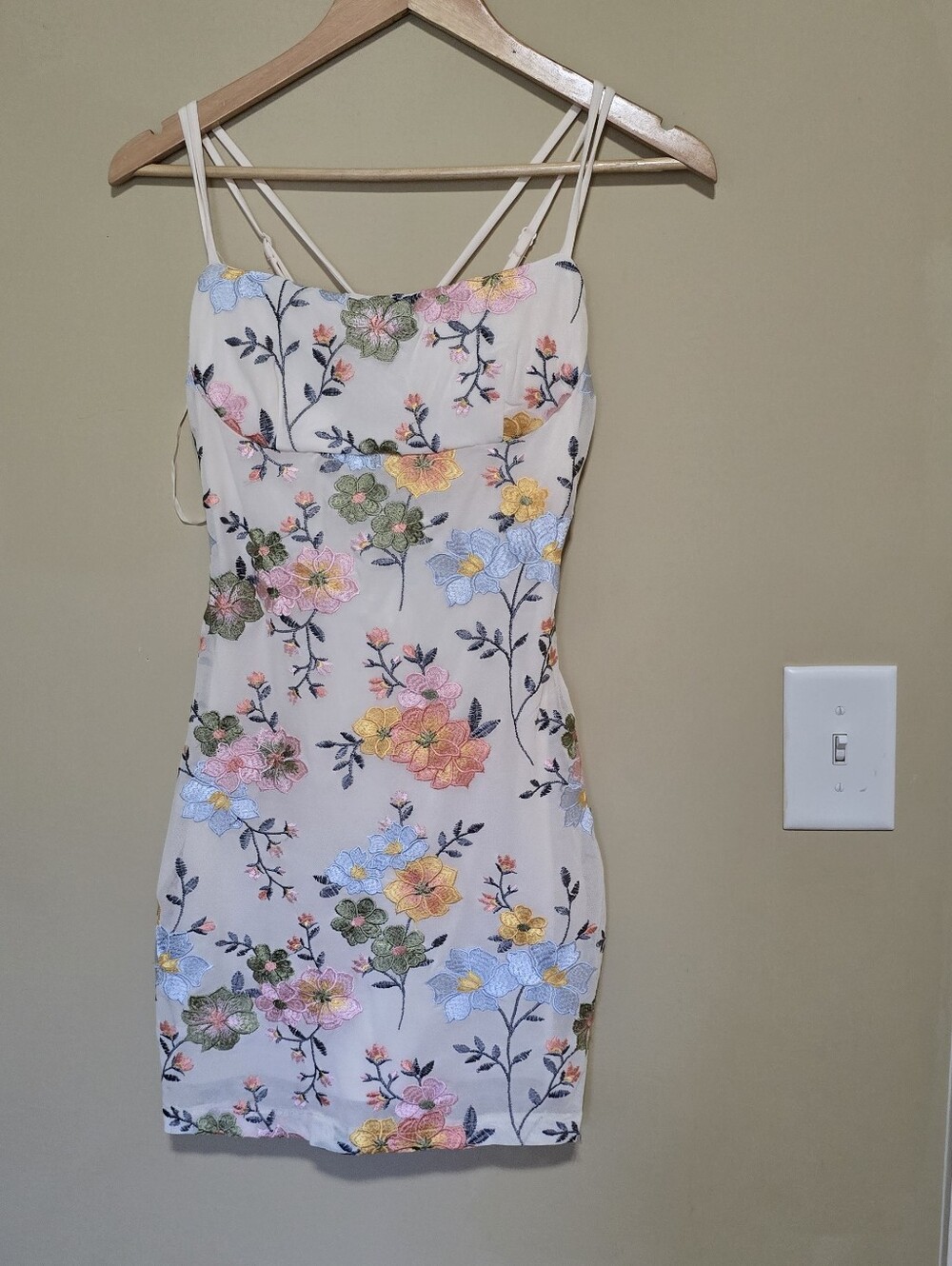 Windsor White Mini Dress with Multicolor Floral Embroidery